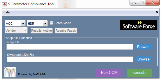 S-Parameter Compliance Tool Example Input Fields